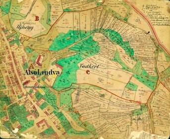 A map of Lendava, Slovenia circa 1864