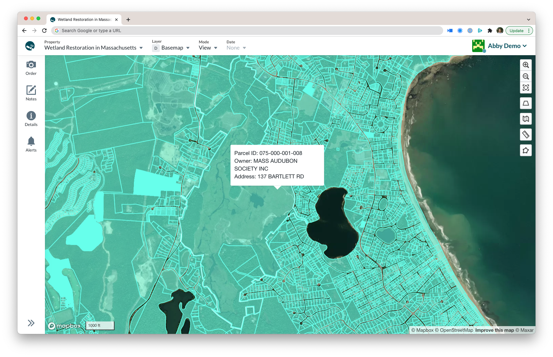 Wetland Restoration in MA, on Lens platform.