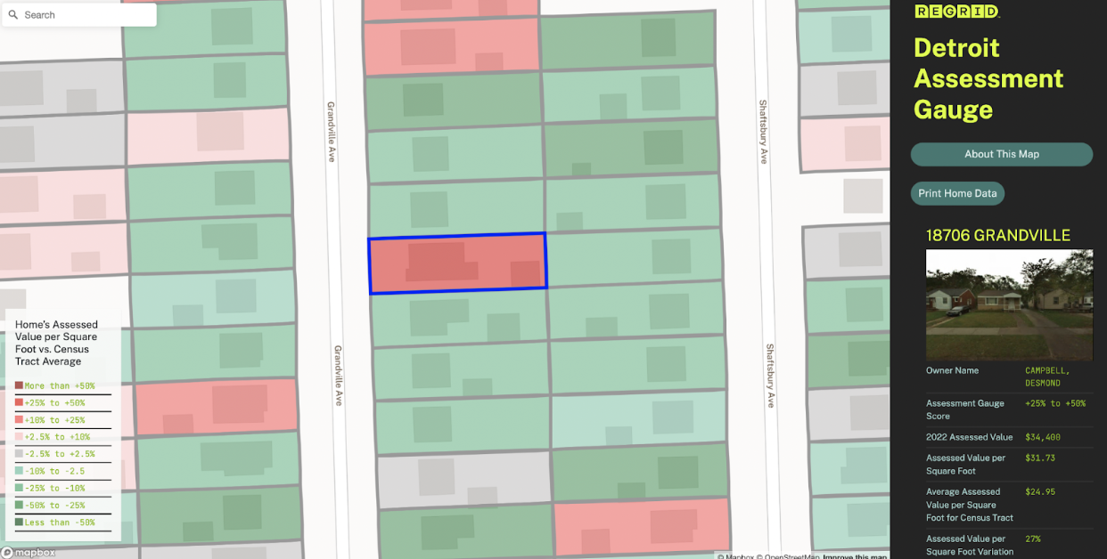 Detroit Assessment Gauge screen shot of the map