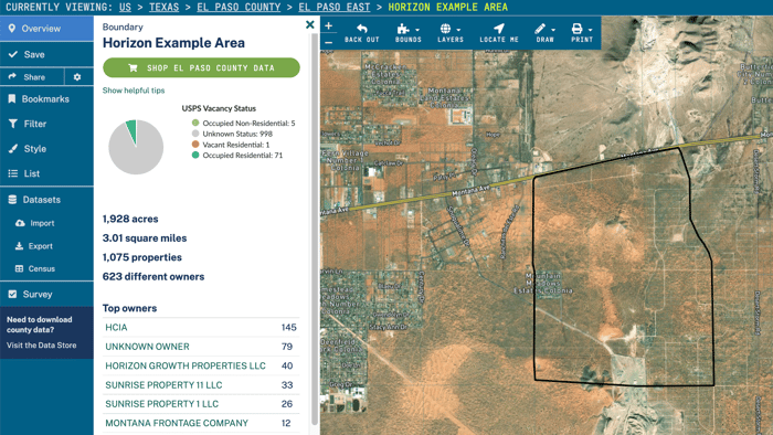 Horizon Example Area on Regrid Mapping Platform