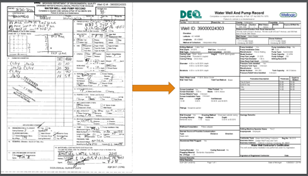 Image courtesy of MGS Triage Project showing an undigitized well location record  vs. a record digitized by MGS Triage Project